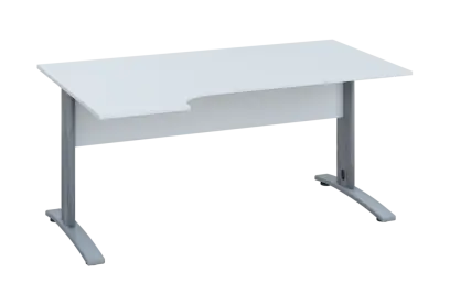 ERK 28 - 164 stůl kancelářský, rohový, levý, kovová podnož stříbrná, deska 25 mm, široký 1600 mm, bílá